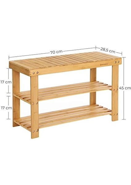 Ayakkabı Rafı, Ayakkabı Dolabı, Oturma Banklı, Bambu, 3 Raf Zeminli, 70 x 28 x 45 Cm, Koridor, Banyo, Oturma Odası ve Antre Için Ideal LBS04N fiyatları