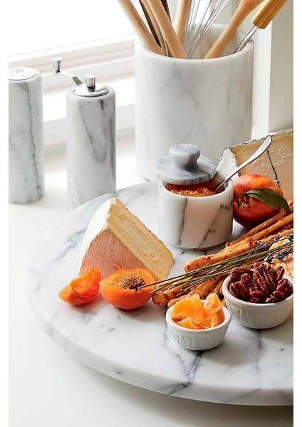 Beyaz Mermer Yuvarlak Sunum ve Servis Tepsisi, Kesim Tablası, Peynir Tabağı fırsatları