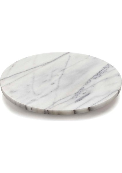 Beyaz Mermer Yuvarlak Sunum ve Servis Tepsisi, Kesim Tablası, Peynir Tabağı