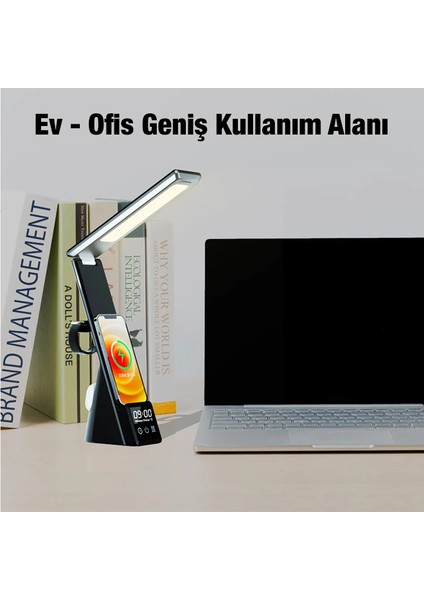 Ally Dijital Saatli 15W Kablosuz Şarjlı LED Işıklı Katlanabilir Masa LAMBASI-(1903) modelleri