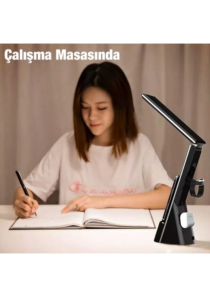 Ally Dijital Saatli 15W Kablosuz Şarjlı LED Işıklı Katlanabilir Masa LAMBASI-(1903)
