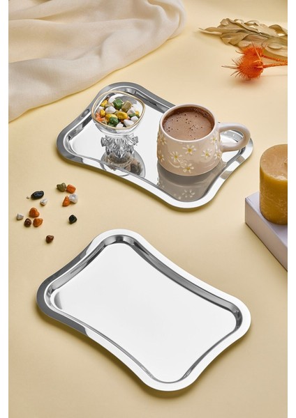 Paslanmaz Çelik 6’lı Dekoratif Kahve ve Çay Sunum Tepsisi modelleri