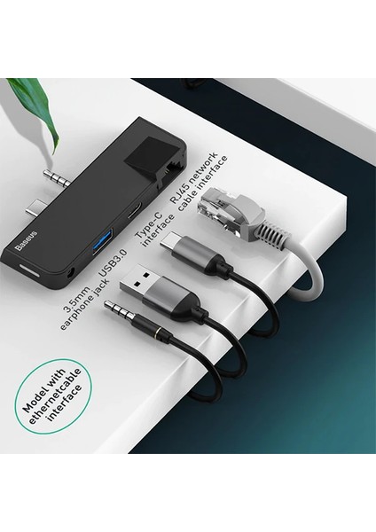 Baseus Multifunctional Hub Surface Go(Type-C+Audio To RJ45+USB3.0+TYPE-C(DATA)+AUDIO)-(1903) fiyatları