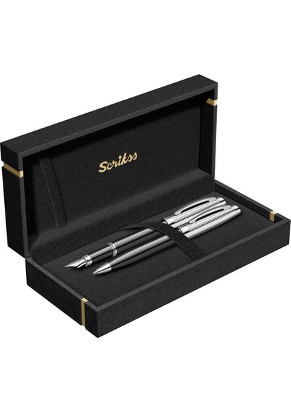 & WizDesign 39 Dolmakalem + Tükenmezkalem Ikili Set Siyah Krom (Ömür Boyu Garantili - Lüks Kutulu - İsme Özel Tasarım)