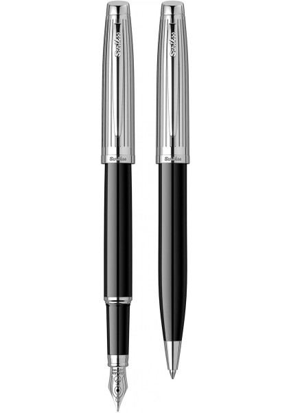 & WizDesign 39 Dolmakalem + Tükenmezkalem Ikili Set Siyah Krom (Ömür Boyu Garantili - Lüks Kutulu - İsme Özel Tasarım)