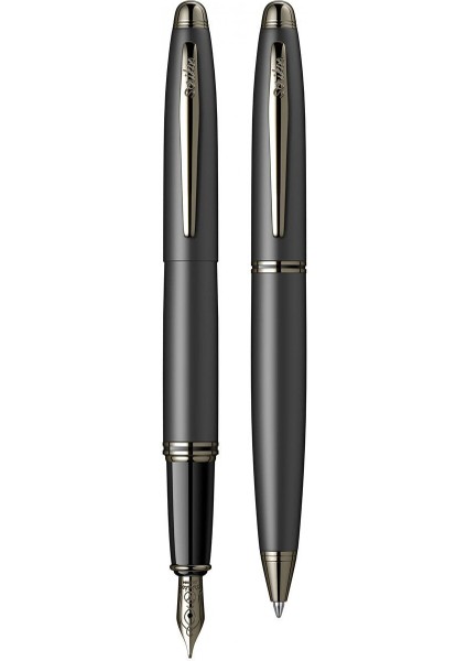 & WizDesign 88 Dolmakalem + Tükenmezkalem Ikili Set Mat Siyah (Ömür Boyu Garantili - Lüks Kutulu - İsme Özel Tasarım)