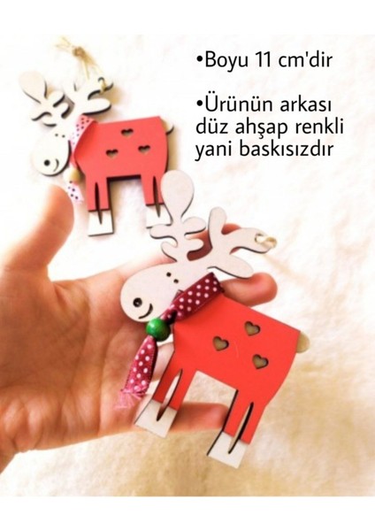 Kırmızı Ahşap Geyik Süsü, Tek Taraflı, Arkası Boş, Dekoratif Ağaç Süsü modelleri