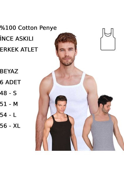 Erkek Ince Askılı Fitilli Slim Fit Kaşkorse Atlet 6 Adet Beyaz Siyah Gri Melanj Renkli modelleri