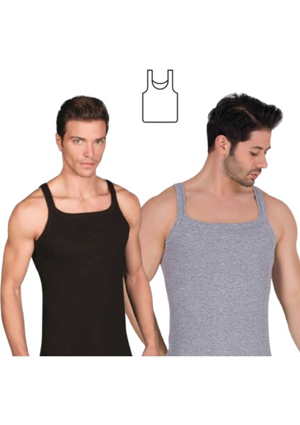 Erkek Ince Askılı Fitilli Slim Fit Kaşkorse Atlet 6 Adet Beyaz Siyah Gri Melanj Renkli