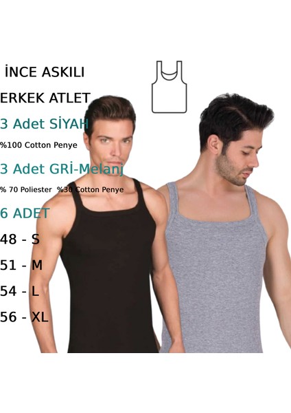 Erkek Ince Askılı Fitilli Slim Fit Kaşkorse Atlet 6 Adet Beyaz Siyah Gri Melanj Renkli fiyatları