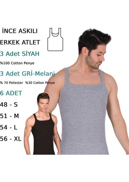 Erkek Ince Askılı Fitilli Slim Fit Kaşkorse Atlet 6 Adet Beyaz Siyah Gri Melanj Renkli fırsatları