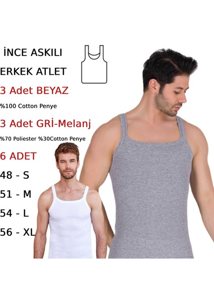 Erkek Ince Askılı Fitilli Slim Fit Kaşkorse Atlet 6 Adet Beyaz Siyah Gri Melanj Renkli modelleri