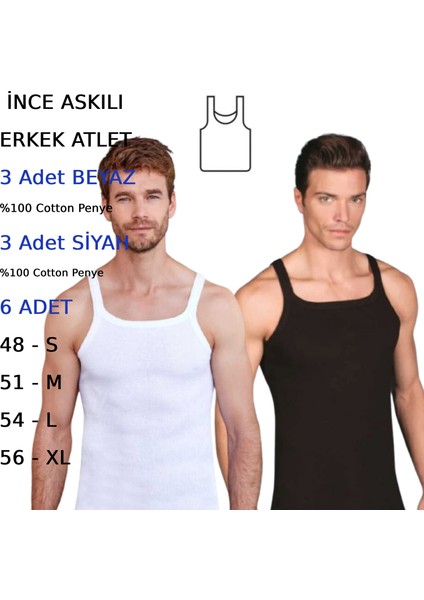 Erkek Ince Askılı Fitilli Slim Fit Kaşkorse Atlet 6 Adet Beyaz Siyah Gri Melanj Renkli fırsatları