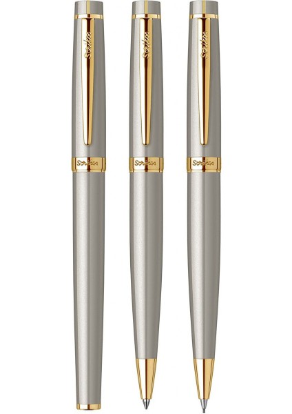 & WizDesign 38 Dolmakalem + Tükenmezkalem + Versatil Üçlü Set Saten Altın (Ömür Boyu Garantili - Lüks Kutulu - İsme Özel Tasarım)