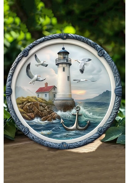 Ahşap Deniz Feneri Temalı Duvar Süsü 20X20 Cm, Doğal ve Şık Dekorasyon.