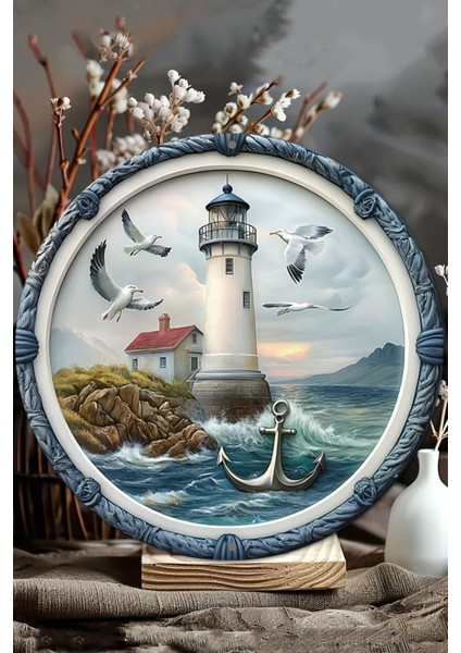 Ahşap Deniz Feneri Temalı Duvar Süsü 20X20 Cm, Doğal ve Şık Dekorasyon. modelleri