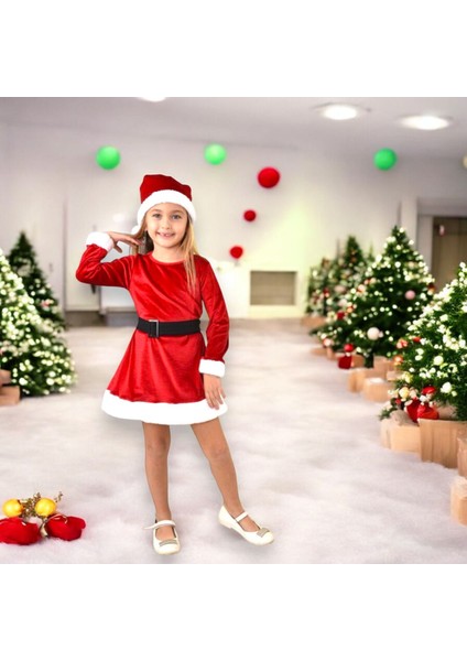 Kız Çocuk Noel Yılbaşı Kıyafeti Kukuleta Italyan Kadife Kırmızı fiyatları
