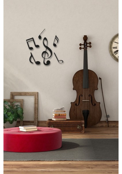 Siyah Ahşap Nota ve Sol Anahtarlı Dekoratif Duvar Süsü