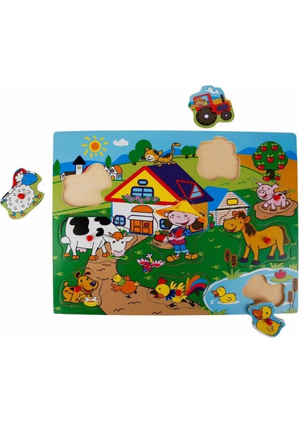 9 Parça Ahşap Raptiyeli Çiftlik Puzzle – 40X30 cm Eğitici Bultak Oyunu modelleri