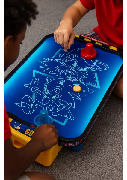 Sonic™ Işıklı Masaüstü Hava Hokeyi | 2 Kişilik Neon Işıklı Eğlence | 49 cm Oyun Seti