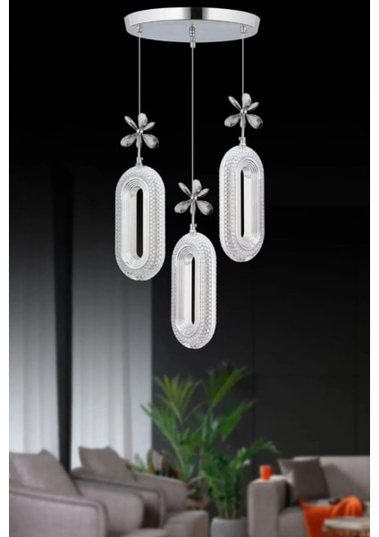 Serra 3'lü Gümüş 3 Renk Modern LED Avize