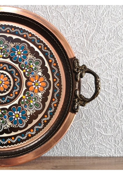 El Boyaması Bakır Tepsi, Renkli Kahve Sunumu, Şık ve Zarif Tasarım fiyatları