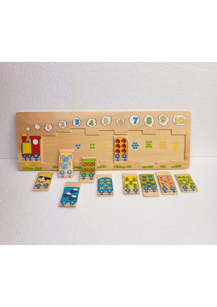 Ahşap Bultak Numaralı Hayvanlı Tren Puzzle 11 Parça 44,5X15 cm Eğitici Sayı Oyunu