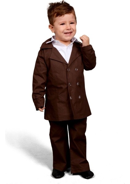 Çocuk Erkek Kahverengi Şık Kostüm Hediye Seçeneği