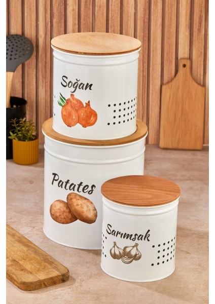 3 Katlı Ahşap Kapaklı Metal Sebze Kovası, Patates ve Soğanlık Sepeti, Beyaz fiyatları