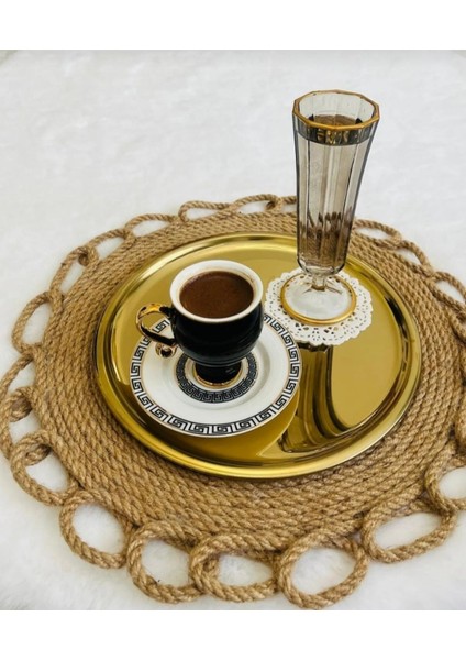 12'li Paslanmaz Çelik Yuvarlak Kahve ve Pasta Sunum Tepsisi Seti modelleri