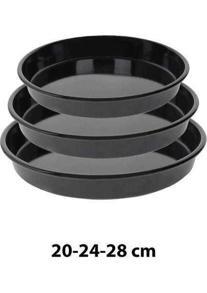 20-24-28 cm Parlak Siyah Emaye Yuvarlak Fırın Tepsi Seti, 3'lü
