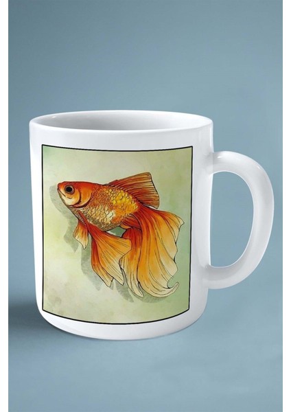 Japon Balığı Baskılı Kupa Bardak Çift Taraflı Kişiye Özel Çerçeveli Renkli Model 6