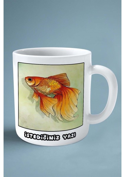 Japon Balığı Baskılı Kupa Bardak Çift Taraflı Kişiye Özel Çerçeveli Renkli Model 6 fiyatları