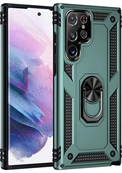 Samsung Galaxy S21 Ultra Kılıf Sofya Yüzüklü Silikon Kapak - Yeşil