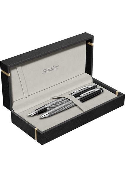 & WizDesign 35C Dolmakalem + Tükenmezkalem Ikili Set Siyah Krom (Ömür Boyu Garantili - Lüks Kutulu - İsme Özel Tasarım)