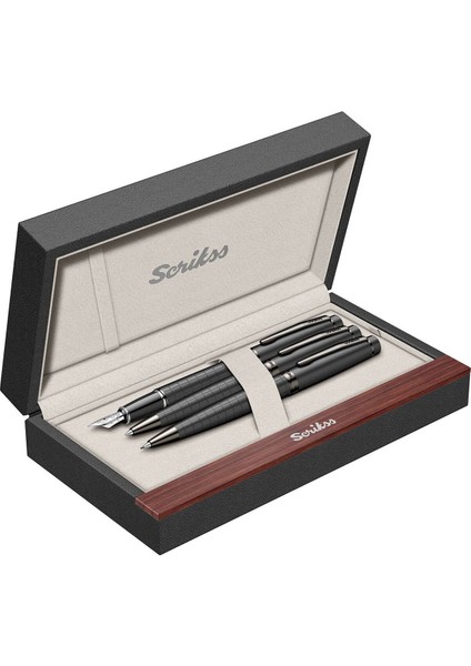 & WizDesign 38 Dolmakalem + Tükenmezkalem + Versatil Üçlü Set Mat Siyah (Ömür Boyu Garantili - Lüks Kutulu - İsme Özel Tasarım)