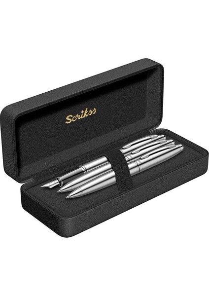 & WizDesign 88 Dolmakalem + Tükenmezkalem + Versatil Üçlü Set Krom (Ömür Boyu Garantili - Lüks Kutulu - İsme Özel Tasarım)