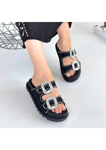 Juana Siyah Nubuk Taşlı Terlik indirimleri