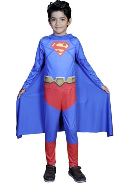 Mavi Pelerinli Süper Kahraman Kostümü Çocuklar Için Eğlenceli ve Rahat Tasarım