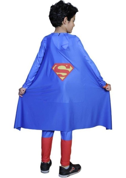 Mavi Pelerinli Süper Kahraman Kostümü Çocuklar Için Eğlenceli ve Rahat Tasarım fiyatları