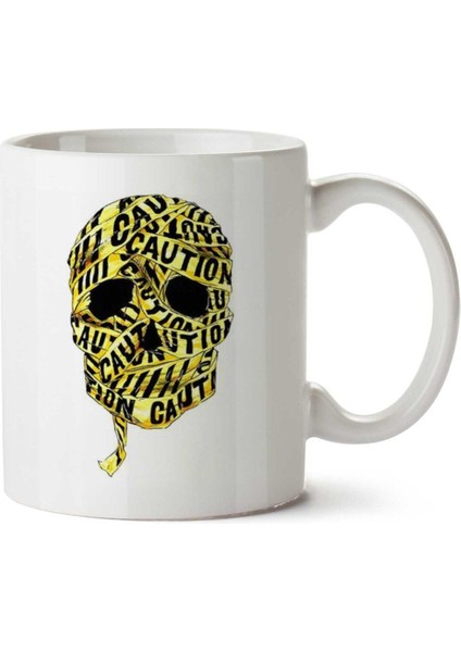 Skull Caution Güvenlik Bandı Kurukafa Iki Tarafı Baskılı Kupa Bardak