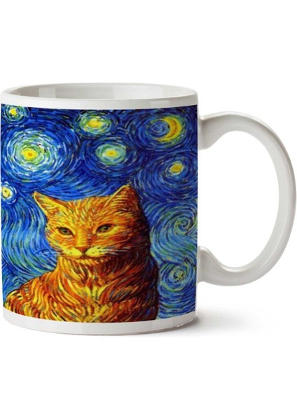 Yıldızlı Gece ve Kedi Iki Tarafı Baskılı Kupa Bardak