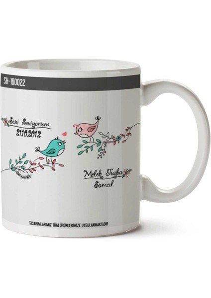 Sevgililer Günü Kişiye Özel Dalda Kuşlar Kupa Bardak