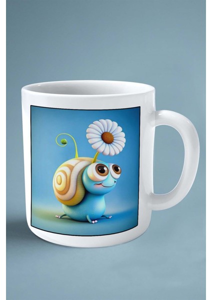 Salyangoz Baskılı Kupa Bardak Çift Taraflı Kişiye Özel Çerçeveli Renkli Model 10