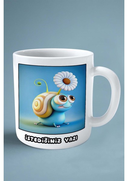 Salyangoz Baskılı Kupa Bardak Çift Taraflı Kişiye Özel Çerçeveli Renkli Model 10 fiyatları