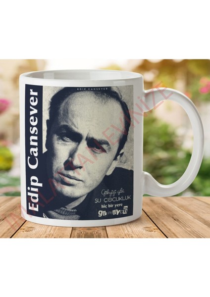 Edip Cansever Iki Tarafı Baskılı Kupa Bardak