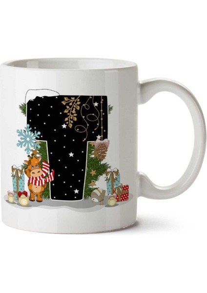 Yeni Yıl Merry Christmas Yılbaşı'na Özel T Harfi Baskılı Kupa Bardak