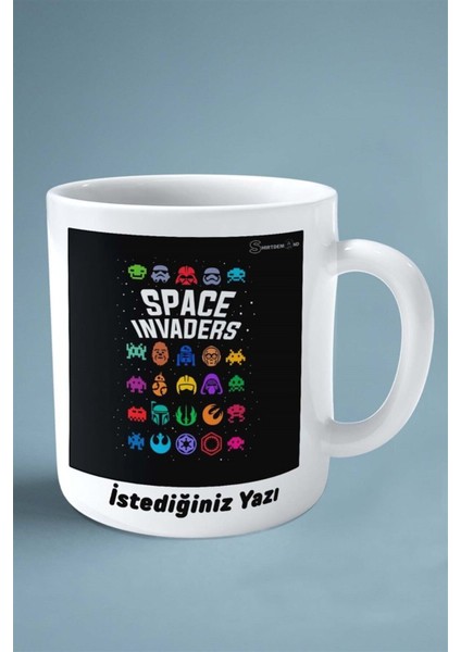 Space Invaders Oyun Baskılı Kupa Bardak Çift Taraflı Kişiye Özel Model 1 fiyatları