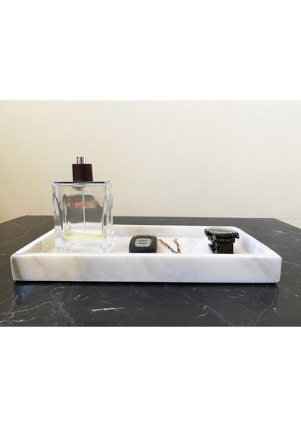 Beyaz Doğal Mermer Dikdörtgen Tepsi, Sunum ve Düzenleme Için 15X30 cm