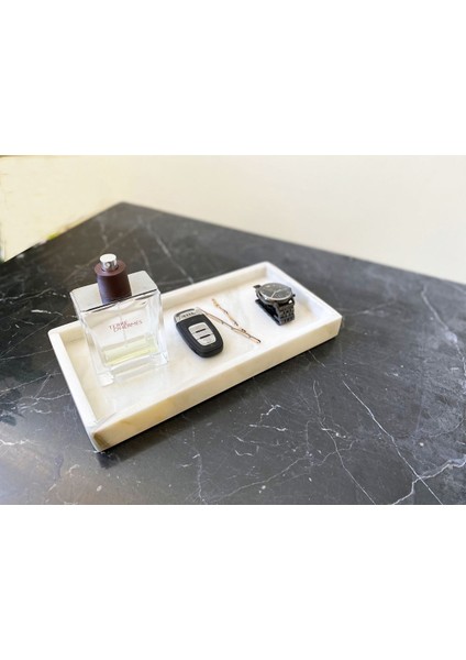 Beyaz Doğal Mermer Dikdörtgen Tepsi, Sunum ve Düzenleme Için 15X30 cm